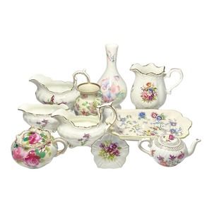 1970-80s Vintage 10-Piece Porcelain Bone China Small Curio Cabinet Serving Set